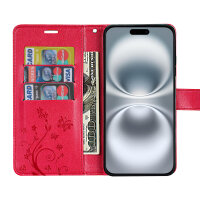 Handyhülle für Apple iPhone 16 Plus – Klapphülle Blume Rot
