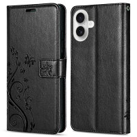Handyhülle für Apple iPhone 16 Plus – Klapphülle Blume Schwarz