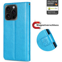 Handyhülle für Apple iPhone 16 Pro Max – Klapphülle Blume Blau
