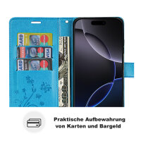 Handyhülle für Apple iPhone 16 Pro Max – Klapphülle Blume Blau