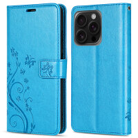 Handyhülle für Apple iPhone 16 Pro Max – Klapphülle Blume Blau