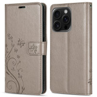 Handyhülle für Apple iPhone 16 Pro Max – Klapphülle Blume Grau