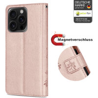 Handyhülle für Apple iPhone 16 Pro Max – Klapphülle Blume Roségold