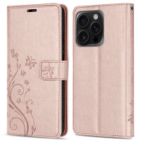 Handyhülle für Apple iPhone 16 Pro Max – Klapphülle Blume Roségold
