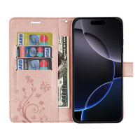 Handyhülle für Apple iPhone 16 Pro Max – Klapphülle Blume Roségold