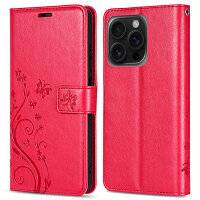 Handyhülle für Apple iPhone 16 Pro Max – Klapphülle Blume Rot