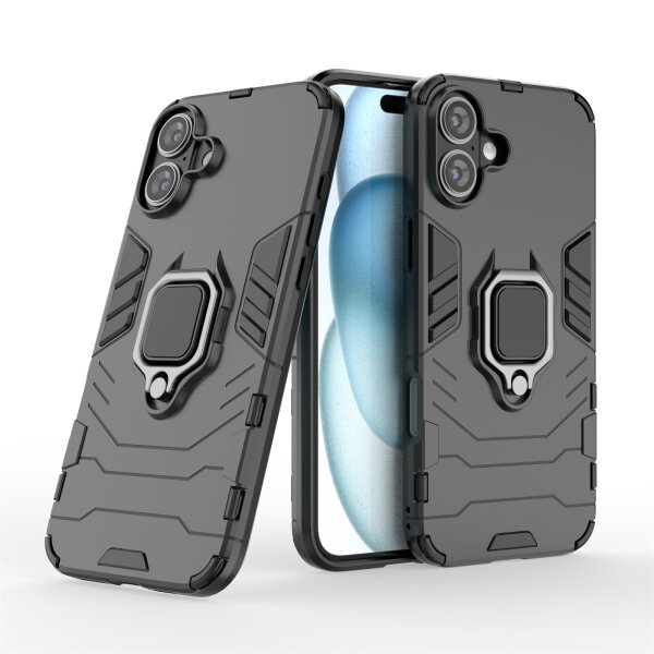 Handyhülle für Apple iPhone 16 – Ring Panzer Cover Schwarz