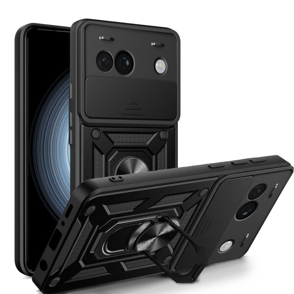 Outdoor Panzer Hülle Google Pixel 8A Handyhülle mit Kameraschutz Ringhalter Cover Schwarz