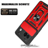 Outdoor Panzer Hülle Google Pixel 8A Handyhülle mit Kameraschutz Ringhalter Cover Rot