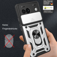 Outdoor Panzer Hülle Google Pixel 8A Handyhülle mit Kameraschutz Ringhalter Cover Silber