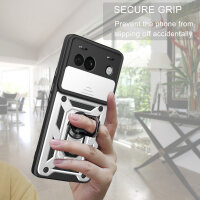 Outdoor Panzer Hülle Google Pixel 8A Handyhülle mit Kameraschutz Ringhalter Cover Silber