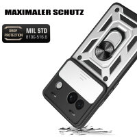 Outdoor Panzer Hülle Google Pixel 8A Handyhülle mit Kameraschutz Ringhalter Cover Silber