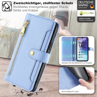 Handykette Xiaomi Redmi 14C Hülle mit Band Handyhülle Kartenfächer PU Leder Umhängetasche Blau