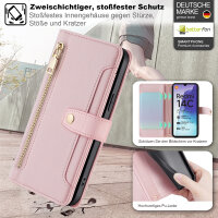Handykette Xiaomi Redmi 14C Hülle mit Band Handyhülle Kartenfächer PU Leder Umhängetasche Rosa