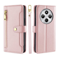 Handykette Xiaomi Redmi 14C Hülle mit Band Handyhülle Kartenfächer PU Leder Umhängetasche Rosa
