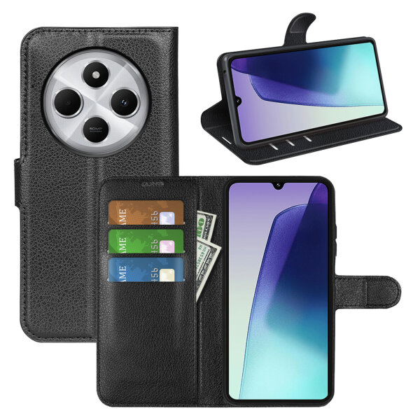 Hülle für Xiaomi Redmi 14C Handyhülle Handy Tasche Klapphülle Flipcase Wallet Case Etui Schwarz