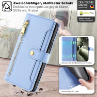 Handykette Xiaomi 14T Hülle mit Band Handyhülle Kartenfächer PU Leder Umhängetasche Hellblau