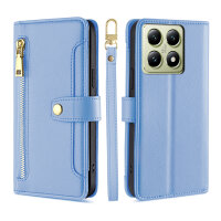 Handykette Xiaomi 14T Hülle mit Band Handyhülle Kartenfächer PU Leder Umhängetasche Hellblau