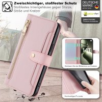Handykette Xiaomi 14T Hülle mit Band Handyhülle Kartenfächer PU Leder Umhängetasche Rosa