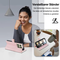 Handykette Xiaomi 14T Hülle mit Band Handyhülle Kartenfächer PU Leder Umhängetasche Rosa