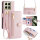 Handykette Xiaomi 14T Hülle mit Band Handyhülle Kartenfächer PU Leder Umhängetasche Rosa
