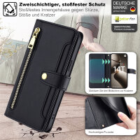 Handykette Xiaomi 14T Pro Hülle mit Band Handyhülle Kartenfächer PU Leder Umhängetasche Schwarz
