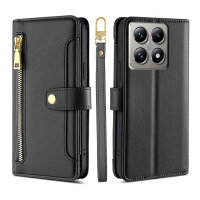 Handykette Xiaomi 14T Pro Hülle mit Band Handyhülle Kartenfächer PU Leder Umhängetasche Schwarz