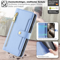 Handykette Xiaomi 14T Pro Hülle mit Band Handyhülle Kartenfächer PU Leder Umhängetasche Hellblau