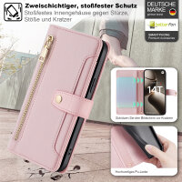 Handykette Xiaomi 14T Pro Hülle mit Band Handyhülle Kartenfächer PU Leder Umhängetasche Rosa