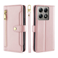 Handykette Xiaomi 14T Pro Hülle mit Band Handyhülle Kartenfächer PU Leder Umhängetasche Rosa