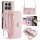 Handykette Xiaomi 14T Pro Hülle mit Band Handyhülle Kartenfächer PU Leder Umhängetasche Rosa