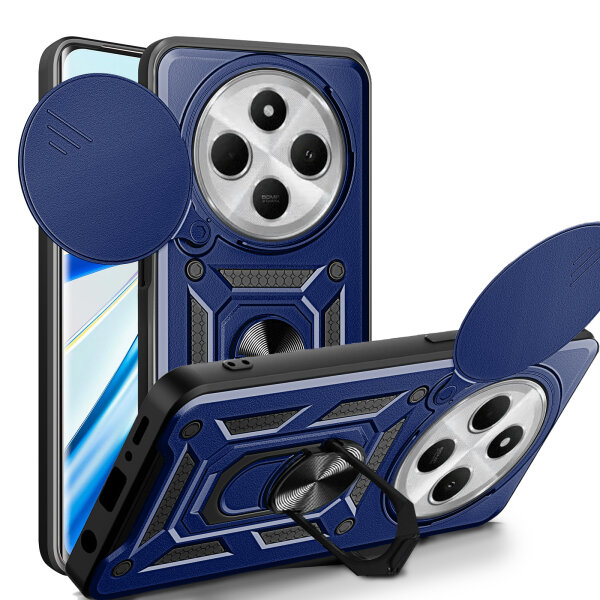 Outdoor Panzer Hülle Xiaomi Redmi 14C / Poco C75 Handyhülle Kameraschutz Ringhalter in Blau