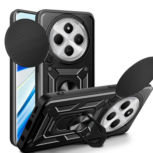 Outdoor Panzer Hülle Xiaomi Redmi 14C / Poco C75 Handyhülle Kameraschutz Ringhalter in Schwarz