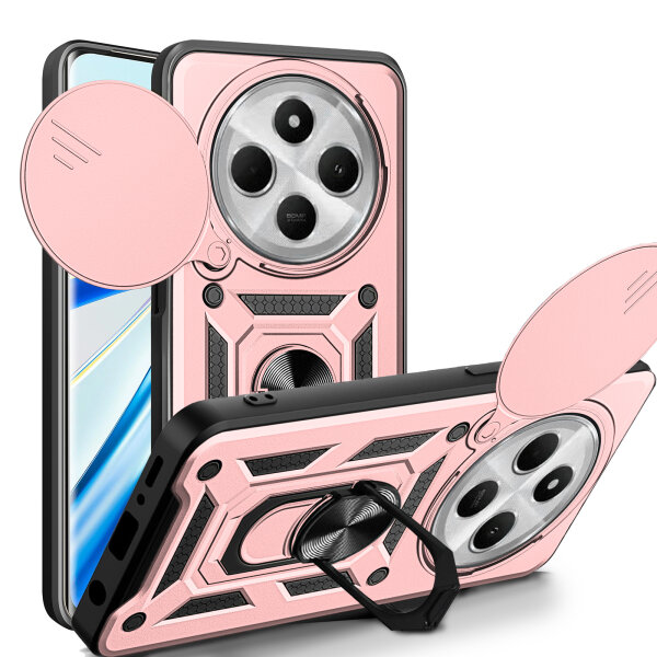 Outdoor Panzer Hülle Xiaomi Redmi 14C / Poco C75 Handyhülle Kameraschutz Ringhalter in Rosegold
