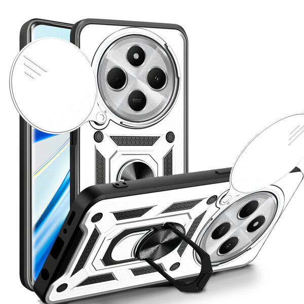 Outdoor Panzer Hülle Xiaomi Redmi 14C / Poco C75 Handyhülle Kameraschutz Ringhalter in Silber