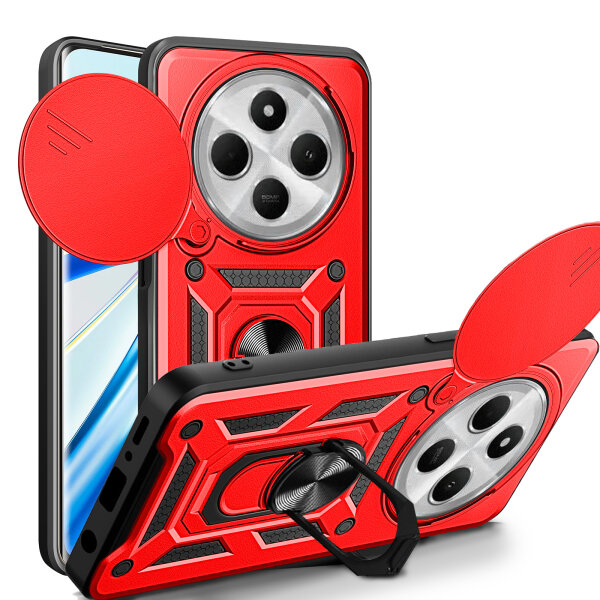 Outdoor Panzer Hülle Xiaomi Redmi 14C / Poco C75 Handyhülle Kameraschutz Ringhalter in Rot