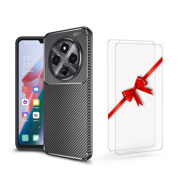 SPARSET Carbon Hülle + 2x 9H Panzerfolie für Xiaomi Redmi 14C / Poco C75, Schutz Outdoor Case Cover