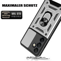 Outdoor Panzer Hülle für Samsung Galaxy S24 FE mit Kameraschutz Ringhalter Bumper in Silber