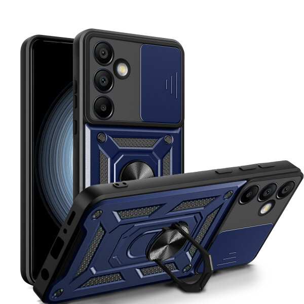 Outdoor Panzer Hülle für Samsung Galaxy S24 FE mit Kameraschutz Ringhalter Bumper in Blau