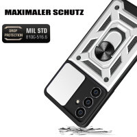 Outdoor Panzer Hülle für Samsung Galaxy A16 mit Kameraschutz Ringhalter Bumper in Silber