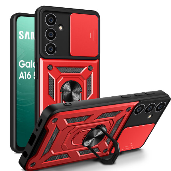 Outdoor Panzer Hülle für Samsung Galaxy A16 mit Kameraschutz Ringhalter Bumper in Rot