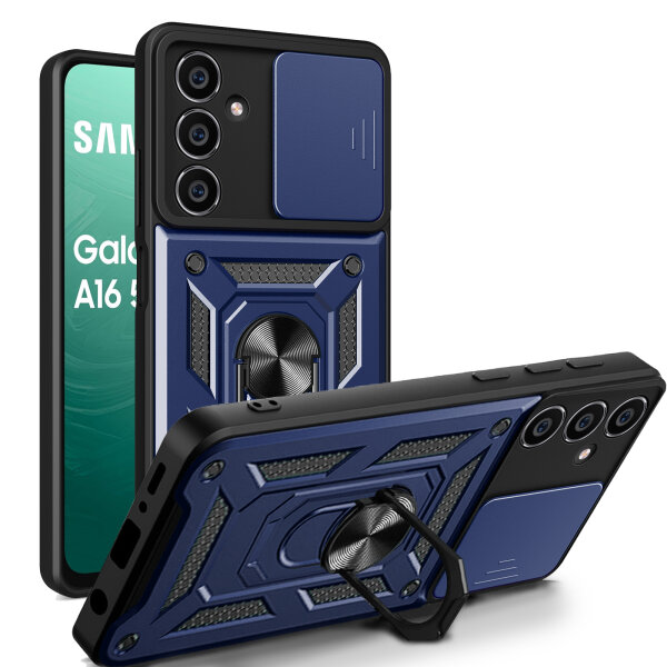 Outdoor Panzer Hülle für Samsung Galaxy A16 mit Kameraschutz Ringhalter Bumper in Blau