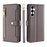 Handykette für Samsung Galaxy A16 Hülle mit Band Handyhülle Kartenfächer PU Leder Umhängetasche in Grau