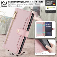 Handykette für Samsung Galaxy S24 FE Hülle mit Band Handyhülle Kartenfächer PU Leder Umhängetasche in Rosa