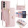 Handykette für Samsung Galaxy S24 FE Hülle mit Band Handyhülle Kartenfächer PU Leder Umhängetasche in Rosa