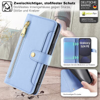 Handykette für Samsung Galaxy S24 FE Hülle mit Band Handyhülle Kartenfächer PU Leder Umhängetasche in Hellblau
