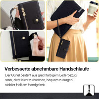 Handykette für Samsung Galaxy S24 FE Hülle mit Band Handyhülle Kartenfächer PU Leder Umhängetasche in Schwarz