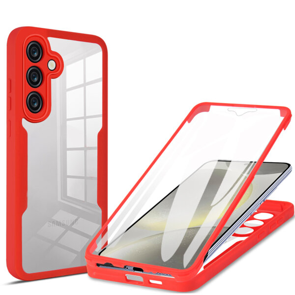 360° Grad Hülle für Samsung Galaxy S24 FE vollschutz mit Integriertem Displayschutz in Rot