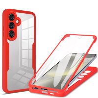 360° Grad Hülle für Samsung Galaxy S24 FE vollschutz mit Integriertem Displayschutz in Rot