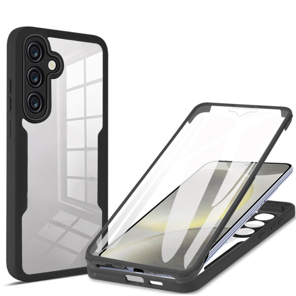 360° Grad Hülle für Samsung Galaxy S24 FE vollschutz mit Integriertem Displayschutz in Schwarz